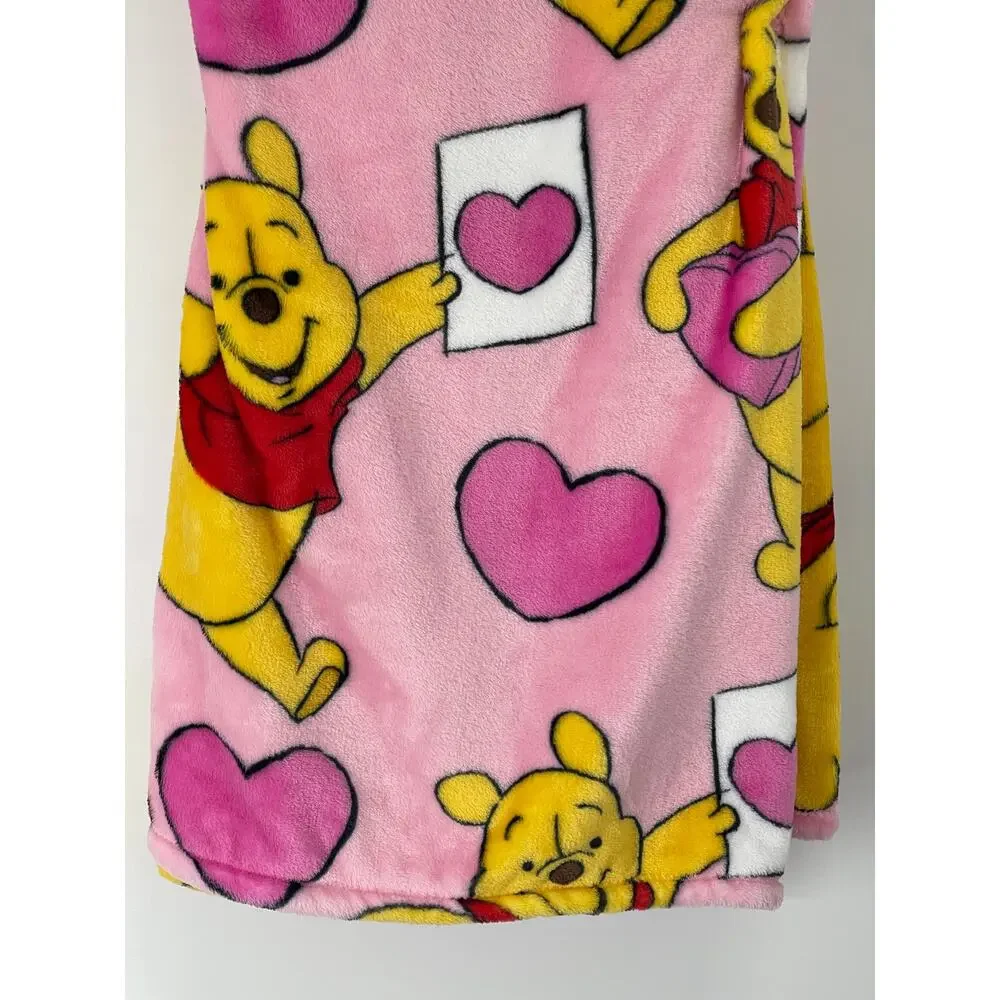 Disney Winnie the Pooh Pink Hearts Plush Throw Blanket 50 x 70 Soft Valentine's